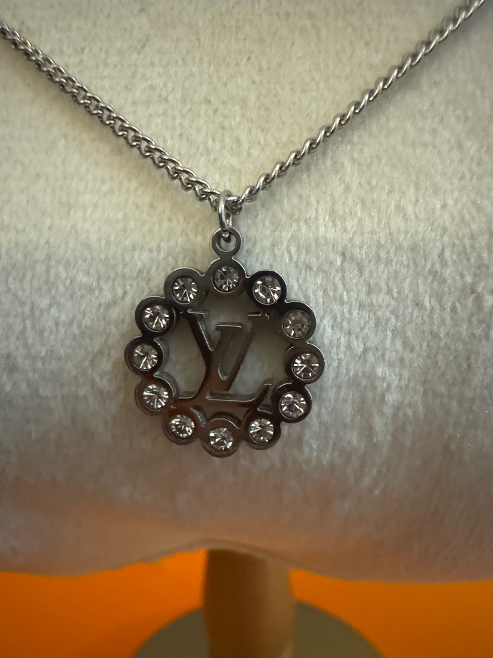 Silver-Tone Crystal Circle Logo Pendant Necklace